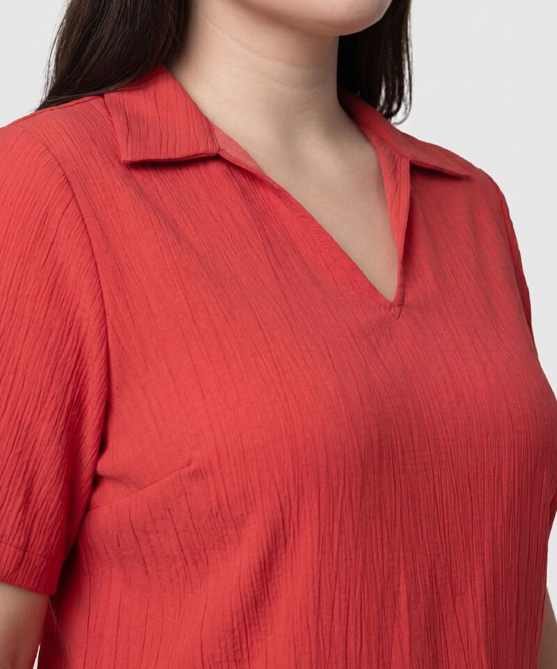 Blusa Texturizada Con Cuello Camisero Mujer Curvy