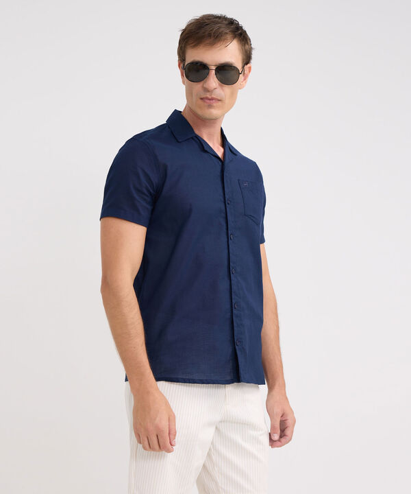 Camisa Manga Corta Cuello Resort Unicolor Con Bolsillo