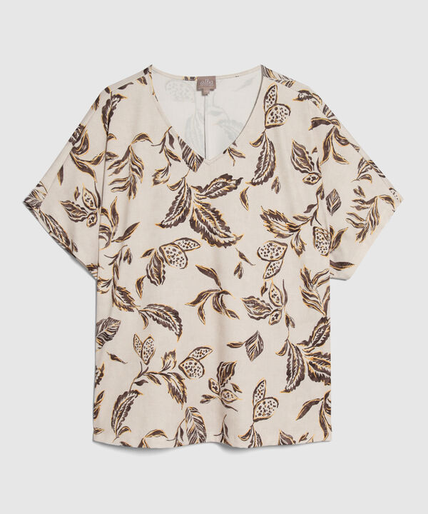 Camiseta Cuello V Estampada Manga Murciélago