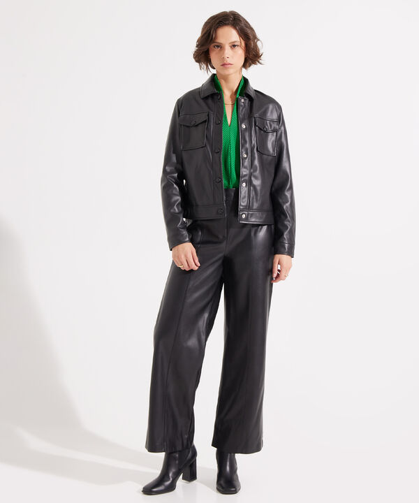 Chaqueta De Pu Con Bolsillos De Tapa