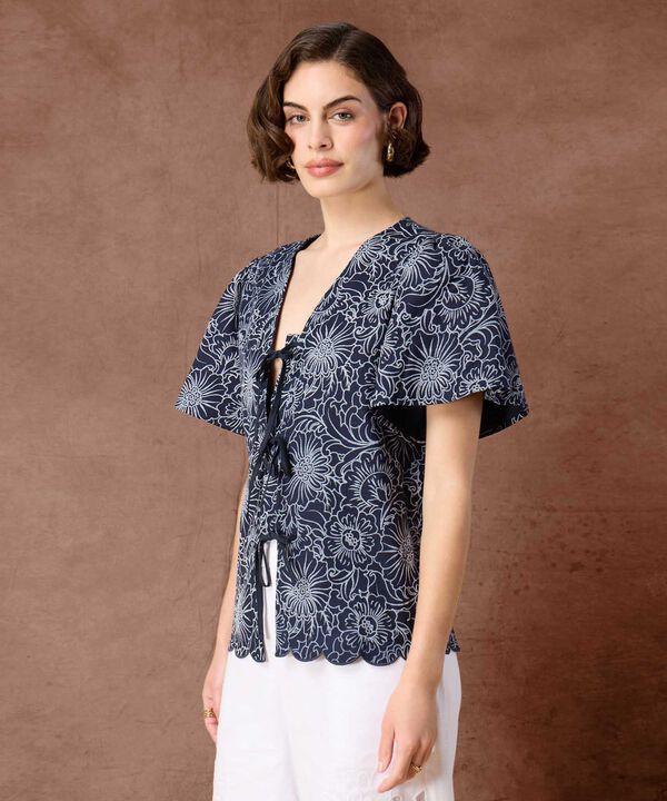 Blusa con Escote V y Cierre de Lazos Para Mujer