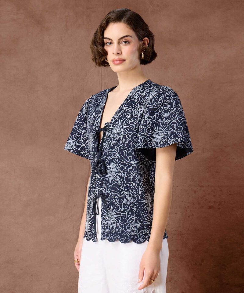 Blusa con Escote V y Cierre de Lazos Para Mujer