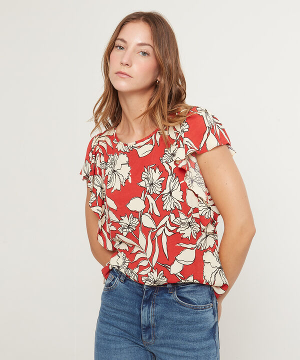 Blusa Estampada, Escote Redondo, Manga Corta Con Boleros, Serena