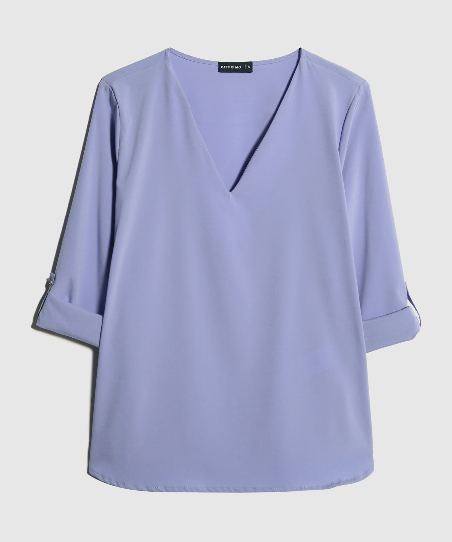 Blusa Unicolor Manga 3/4 Con Cuello En V, Charretera Para Graduar