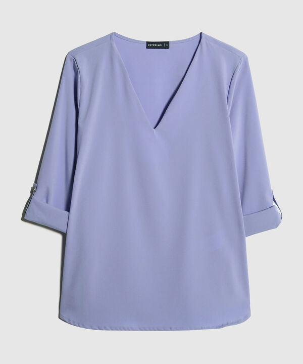 Blusa Unicolor Manga 3/4 Con Cuello En V, Charretera Para Graduar