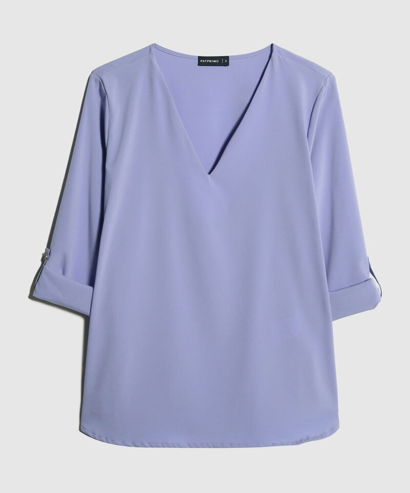 Blusa Unicolor Manga 3/4 Con Cuello En V, Charretera Para Graduar