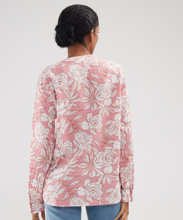 Blusa Manga Larga Estampada En Lino
