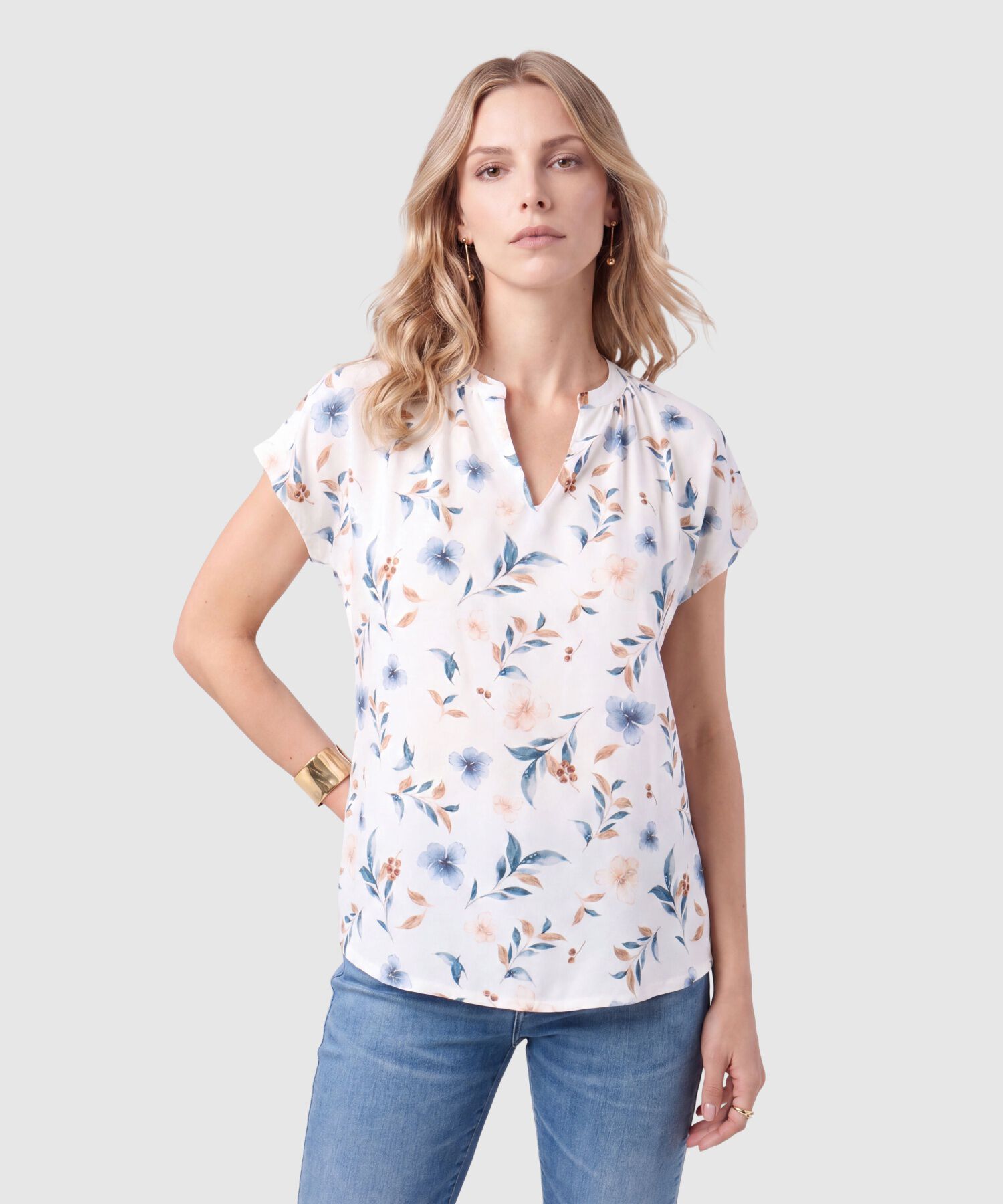 Blusa Fluida Manga Corta Mujer