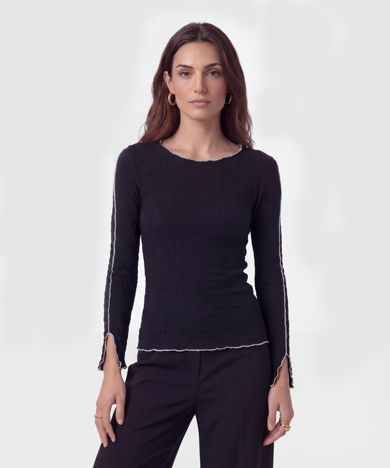 Camiseta Manga Larga Con Ondas Para Mujer