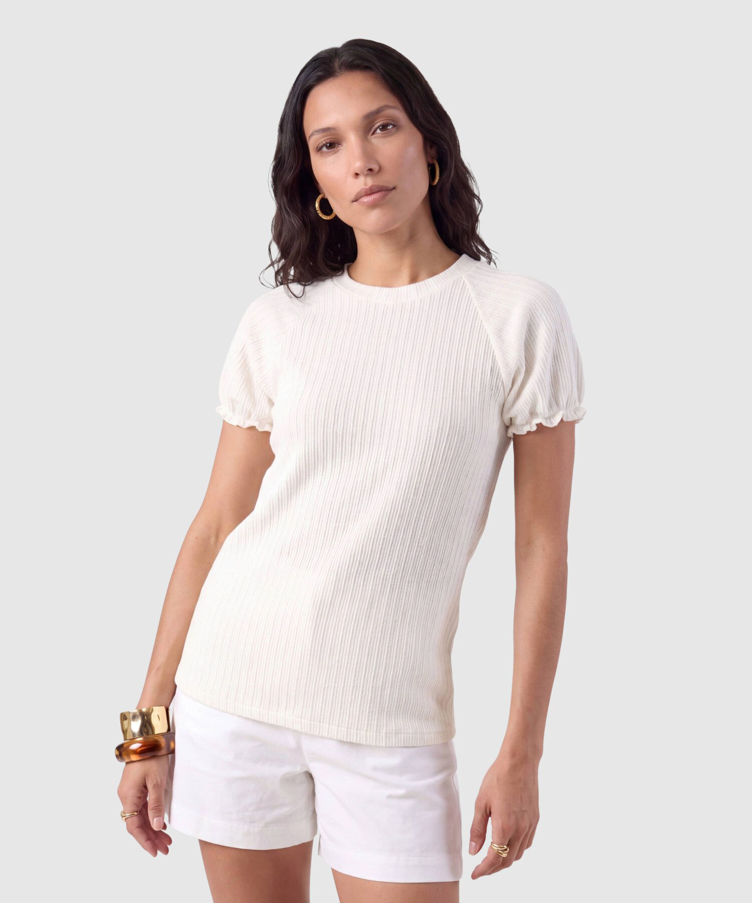Camiseta Manga Abullonada Para Mujer