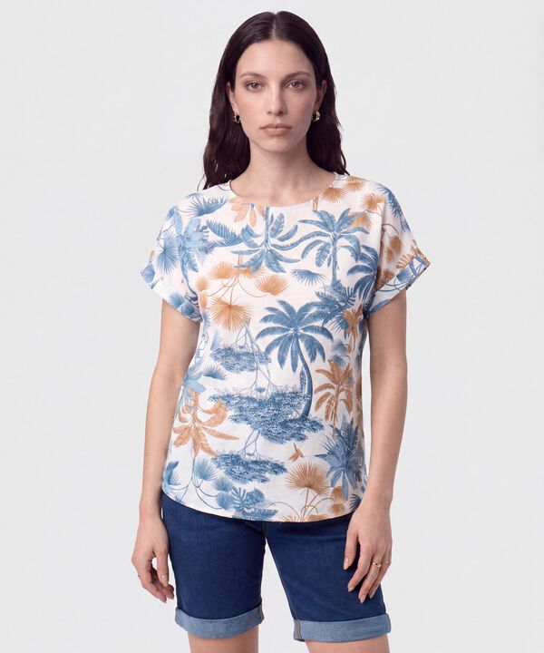 Blusa Manga Doblez Cuello Redondo Mujer