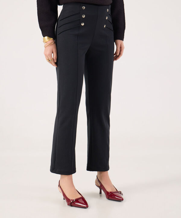 Leggins Unicolor Tiro Alto Con Broches Decorativos, Vena En Centro Frente Y Costado Superior, Tr&oacute;pico Floral image number null