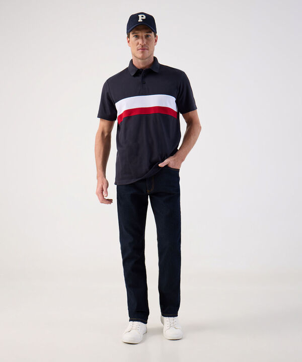 Polo Deportivo de Algodón con Banda Horizontal Para Hombre image number null