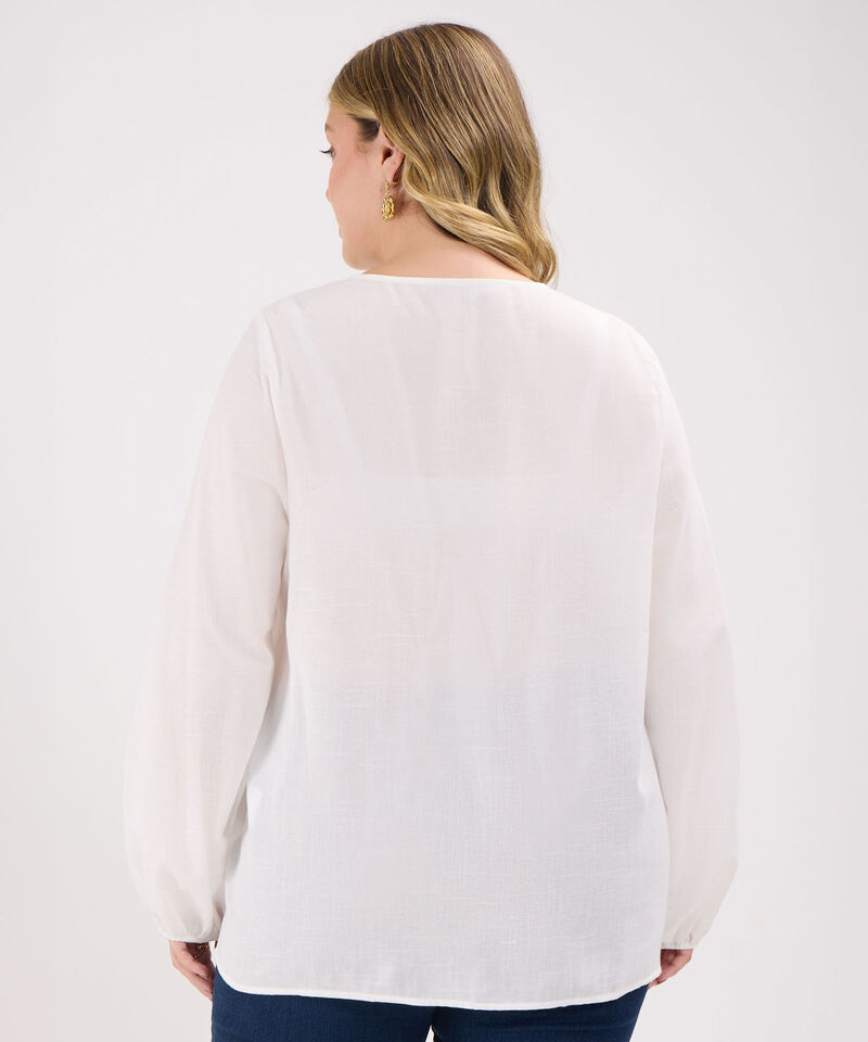 Blusa Unicolor Con Bordado Manga Bombacha