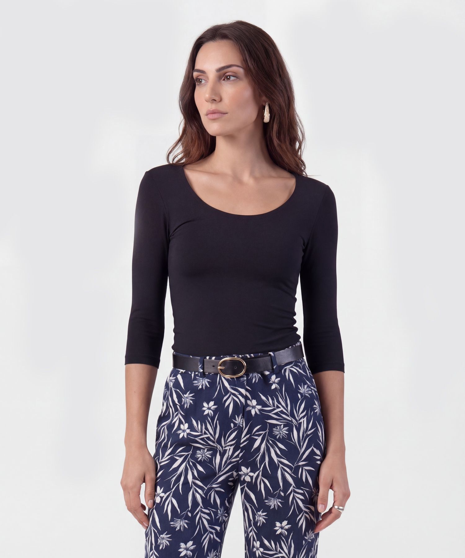 Camiseta B&aacute;sica Manga 3/4 Para Mujer