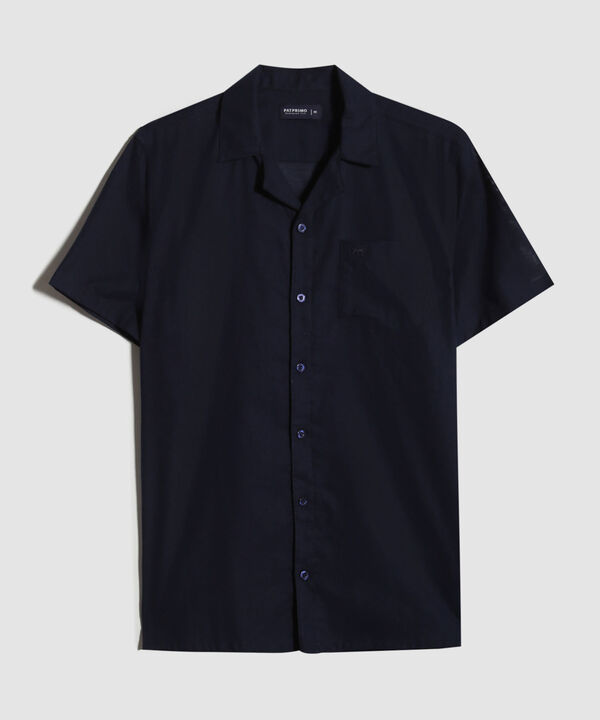 Camisa Manga Corta Cuello Resort Unicolor Con Bolsillo
