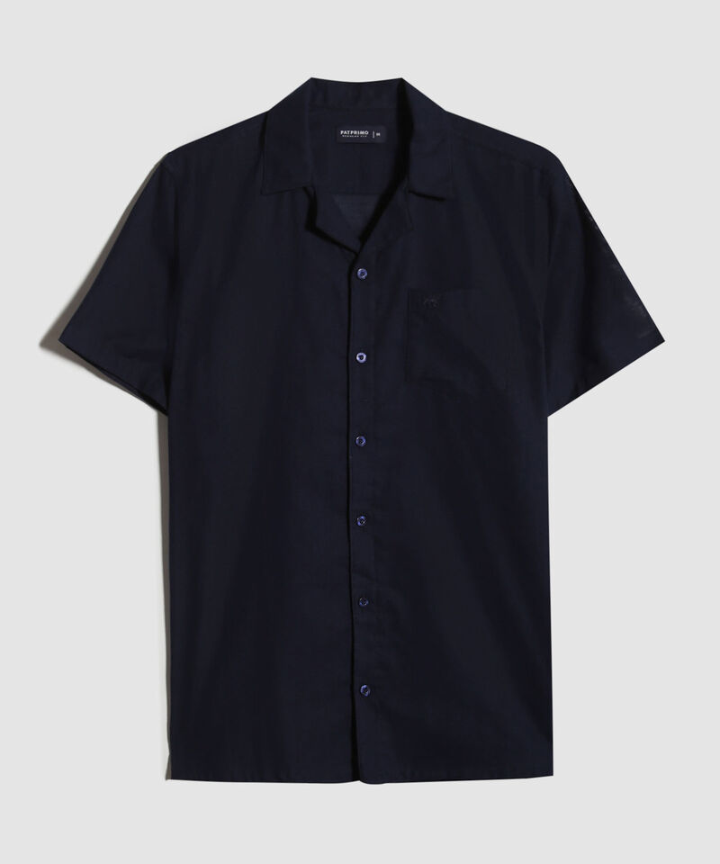 Camisa Manga Corta Cuello Resort Unicolor Con Bolsillo