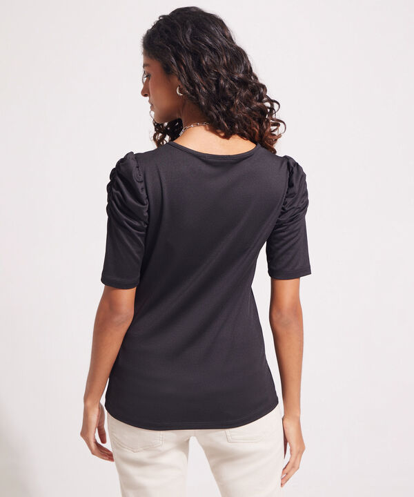 Camiseta Manga Corta Unicolor Con Ruche