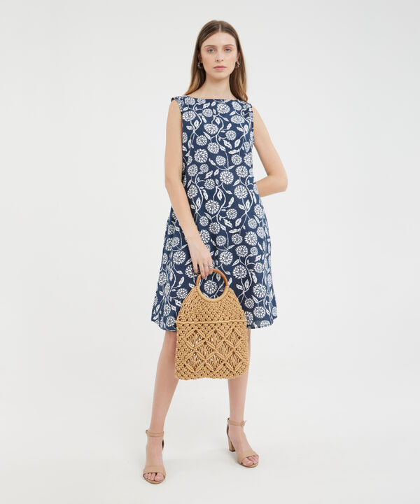 Vestido Estampado Manga Sisa Con Bolsillos Laterales