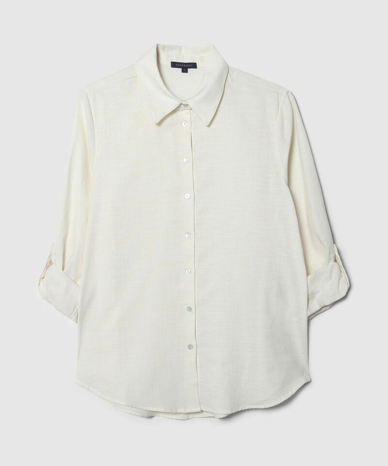 Camisa Unicolor En Lino Manga Larga Con Charretera