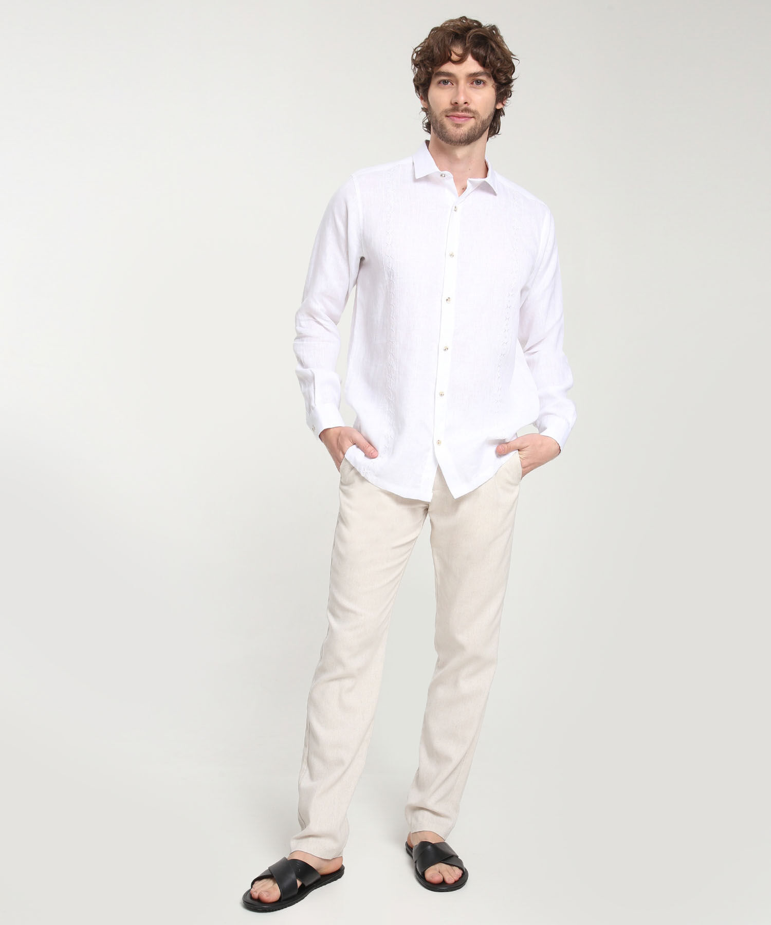 Camisa Guayabera Cuello Camisero Abierto Mini