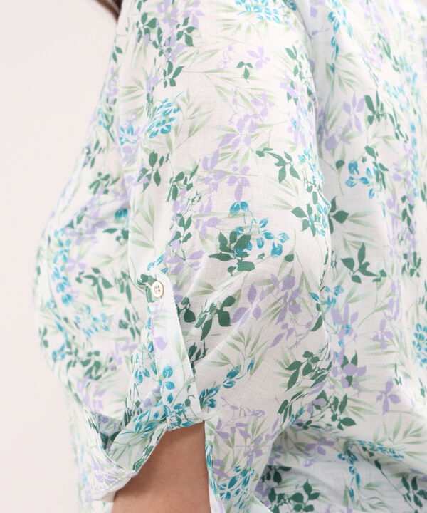 Blusa Estampada, Manga Larga Con Charretera