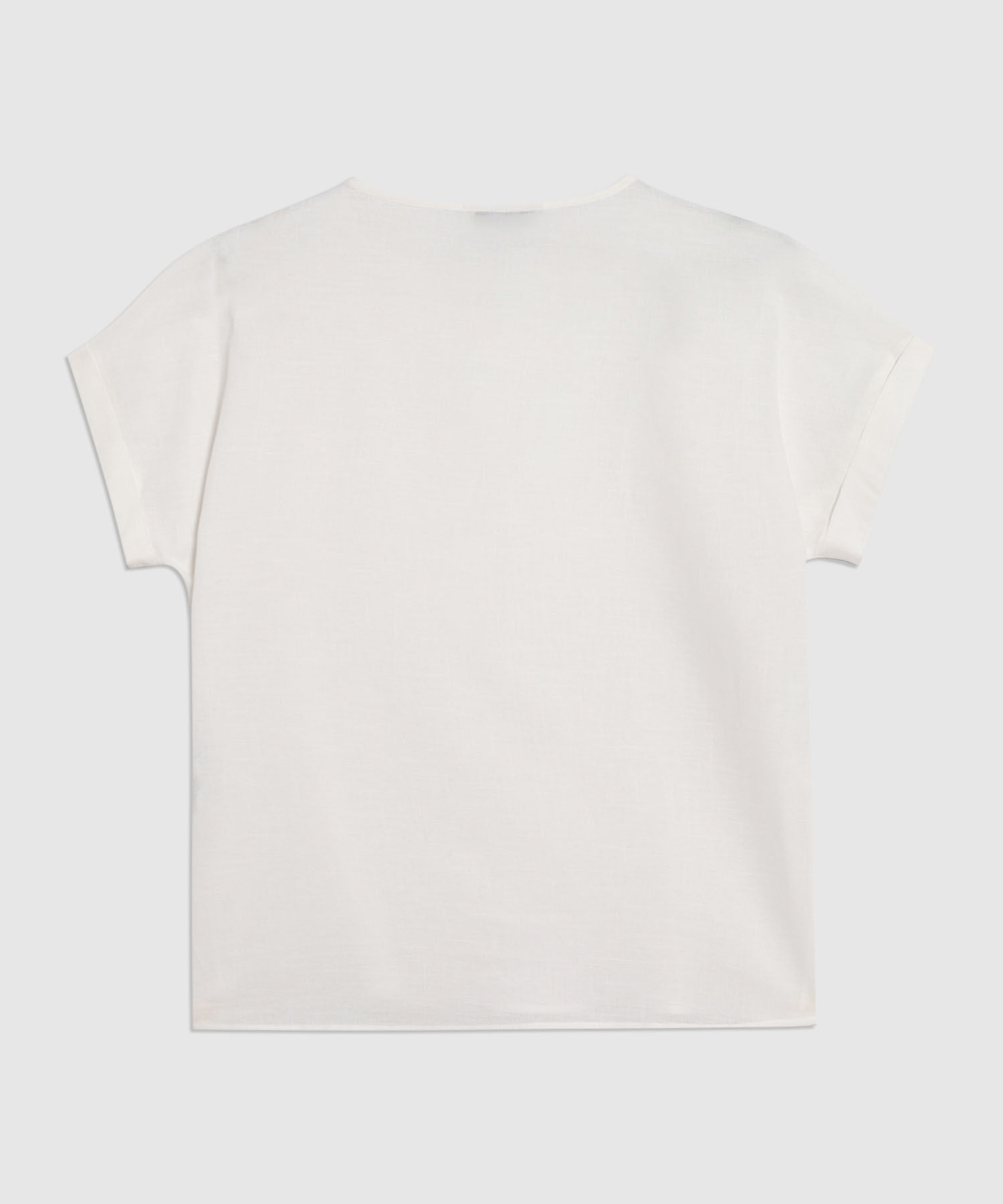 Blusa Unicolor Manga Corta Con Doblez Para Mujer