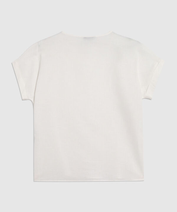 Blusa Unicolor Manga Corta Con Doblez Para Mujer image number null