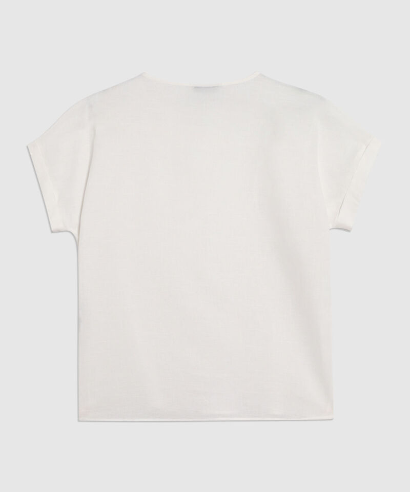 Blusa Unicolor Manga Corta Con Doblez Para Mujer