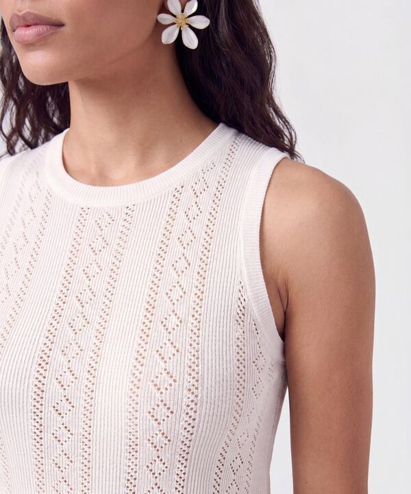 Camiseta Sin Mangas Tejido Calado Mujer