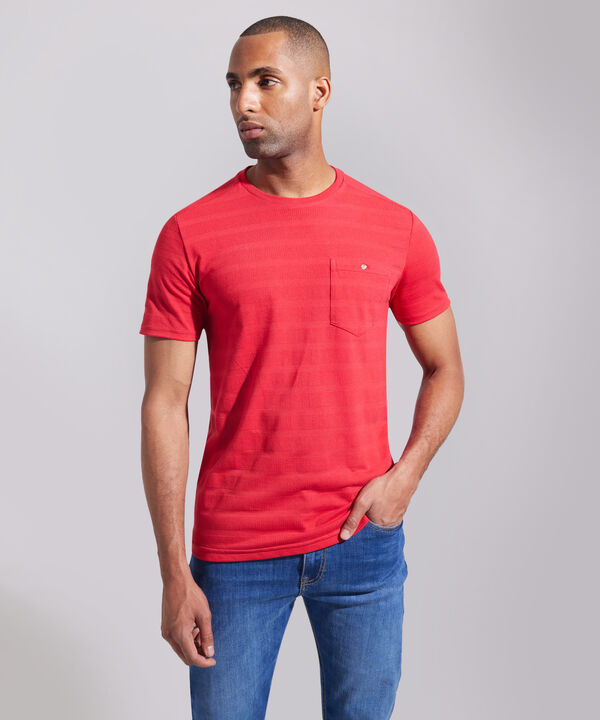 Camiseta Unicolor, Cuello Redondo Con Bolsillo De Parche image number null