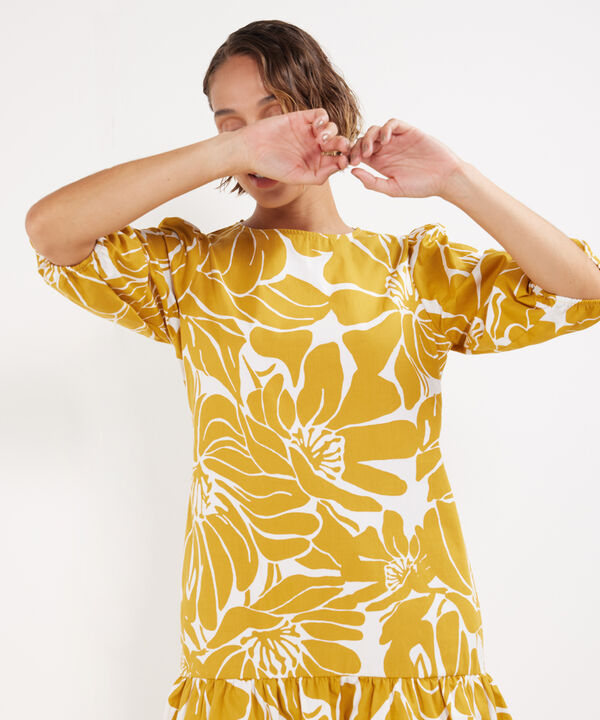 Vestido Estampado, Manga 3/4, Pu&ntilde;os Con El&aacute;stico, Escote Redondo Y Boleros, Serena