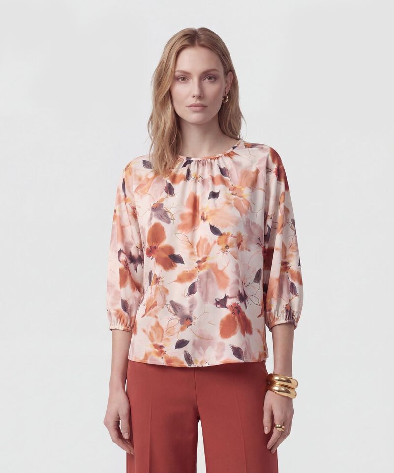 Blusa De Cuello Fruncido Y Manga &frac34; Para Mujer