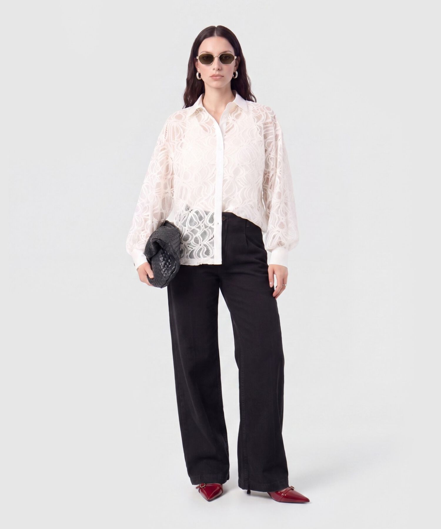 Camisa en Encaje con Transparencia Para Mujer