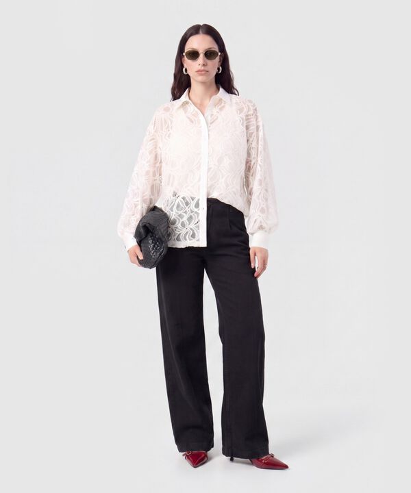 Camisa en Encaje con Transparencia Para Mujer