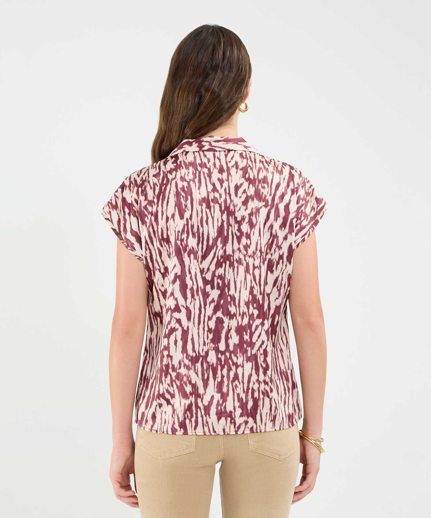 Blusa Manga Corta Corrida En Satin Para Mujer