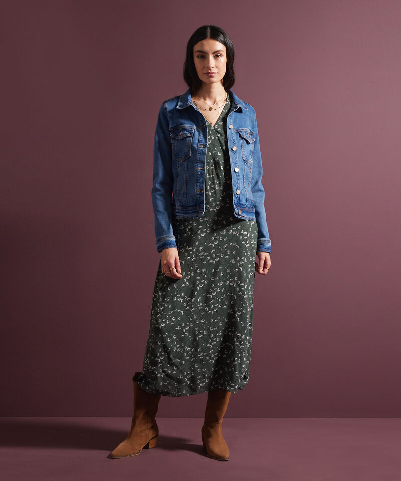 Vestido Estampado Manga Corta Kimono Con Cuello Cruzado Y Silueta Fluida