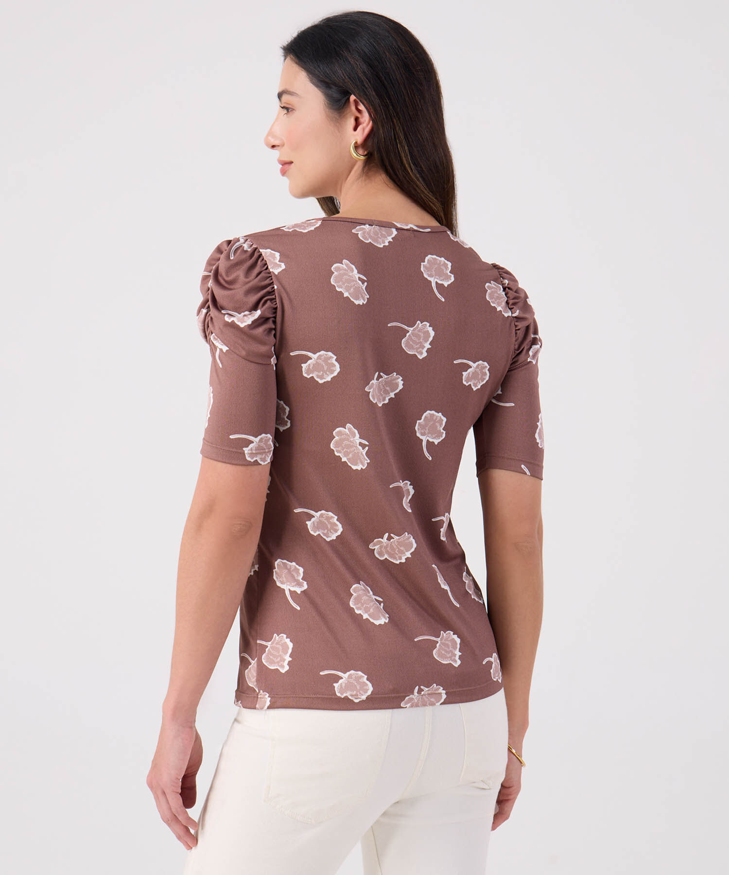 Camiseta Manga Corta Con Ruche Estampada