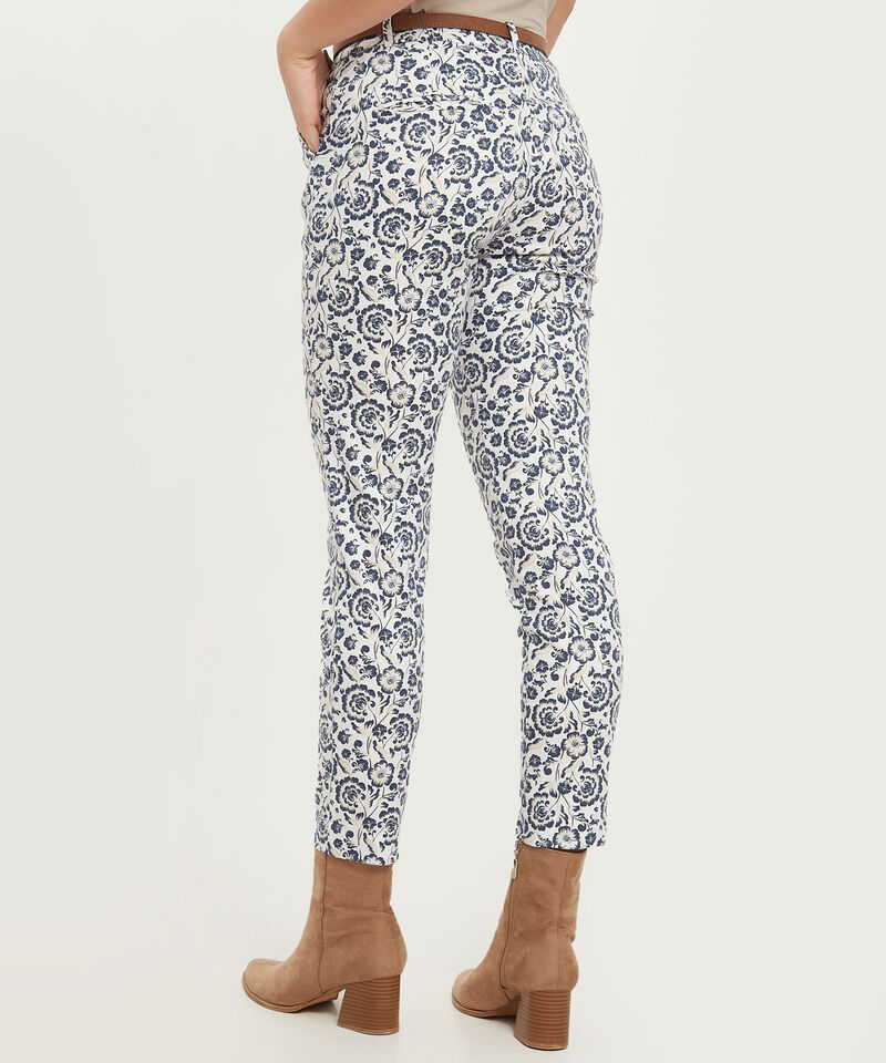Pantalón Básico Bolsillos Diagonal Estampado Con Cinturón
