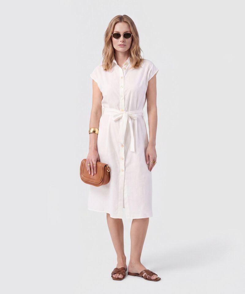 Vestido Camisero Midi Sin Mangas Con Cintur&oacute;n Mujer