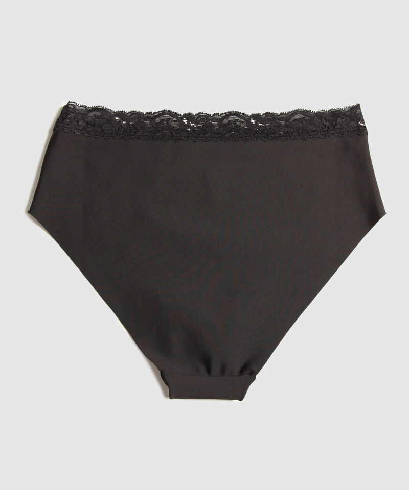 Panty Clásico Unicolor En Microfibra, Tiro Alto Con Encaje