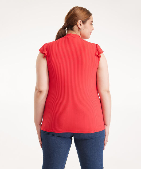 Camiseta Unicolor Manga Sisa Con Bolero Y Cuello Semi Alto