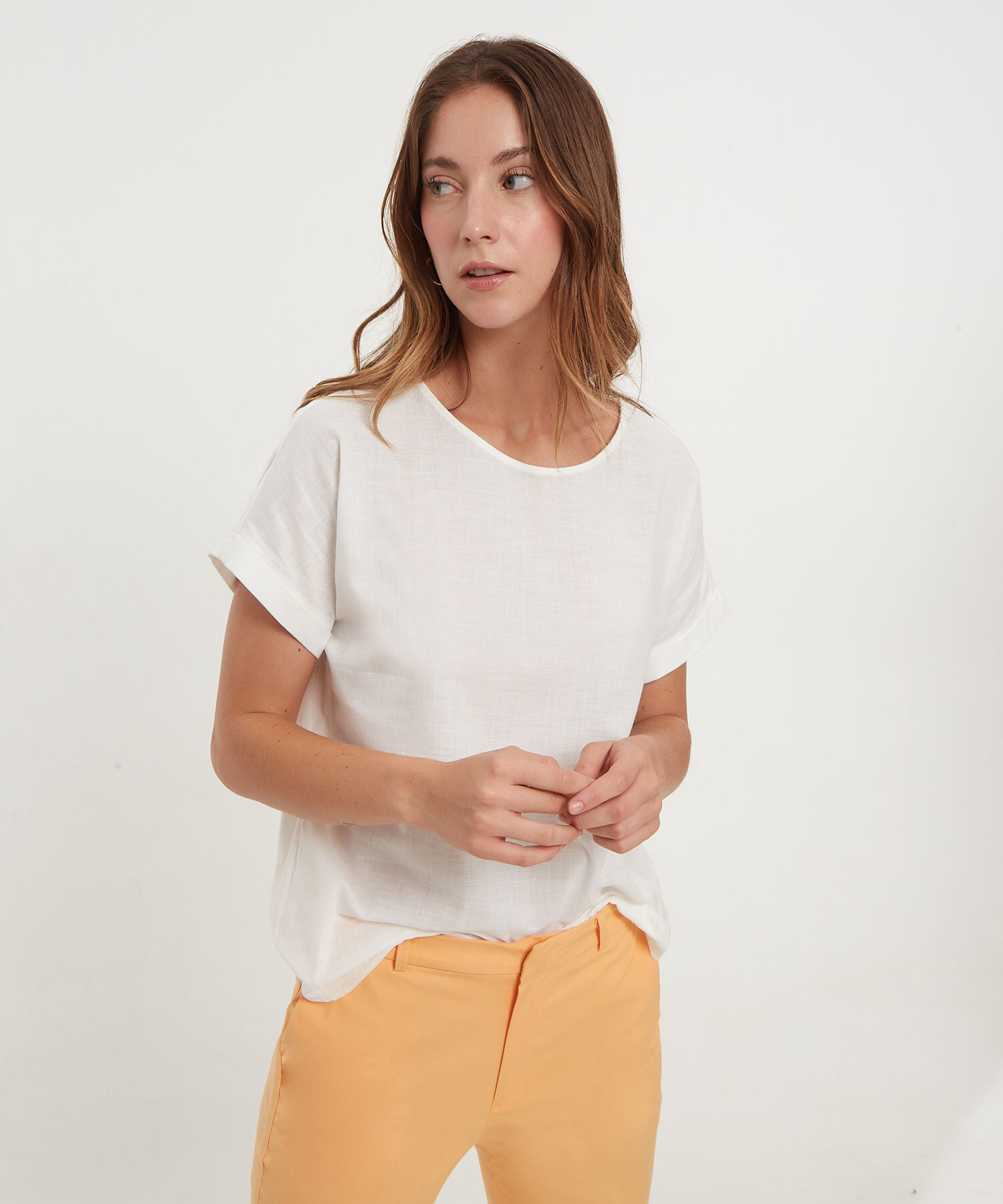 Blusa Manga Corta en Efecto Lino Compra ahora Patprimo