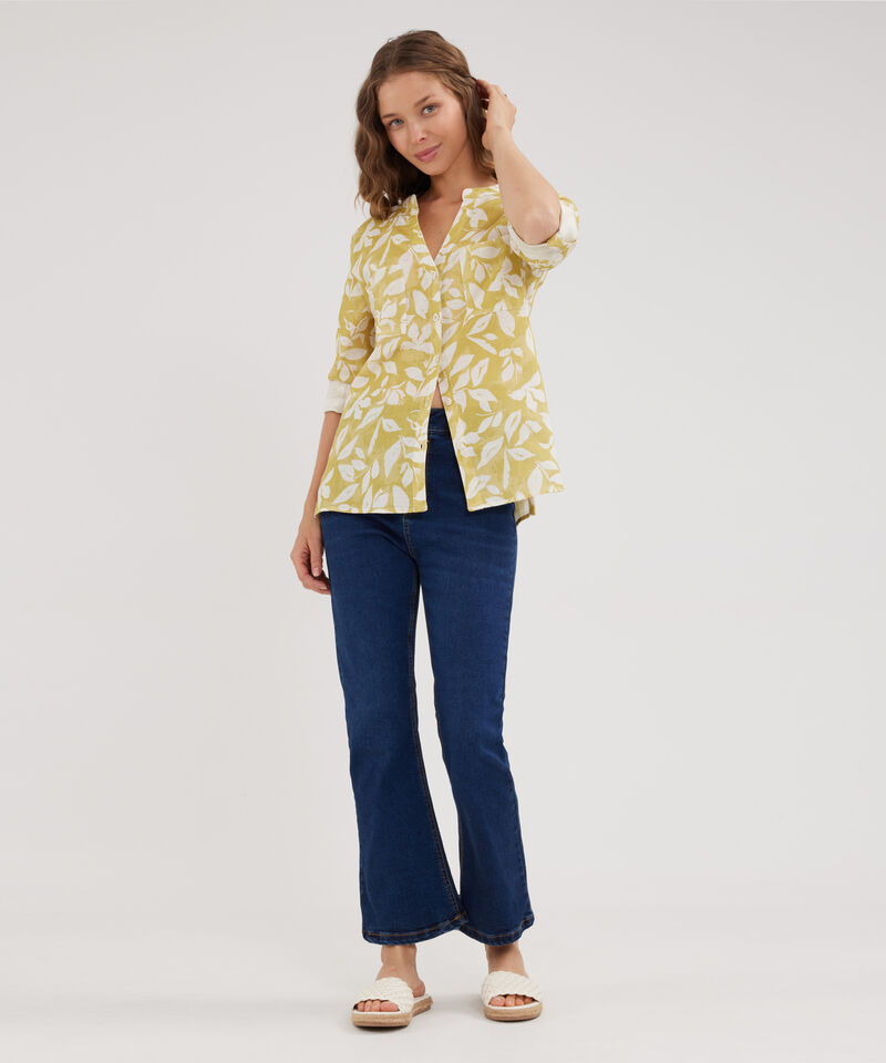 Blusa Manga Larga Estampada En Lino