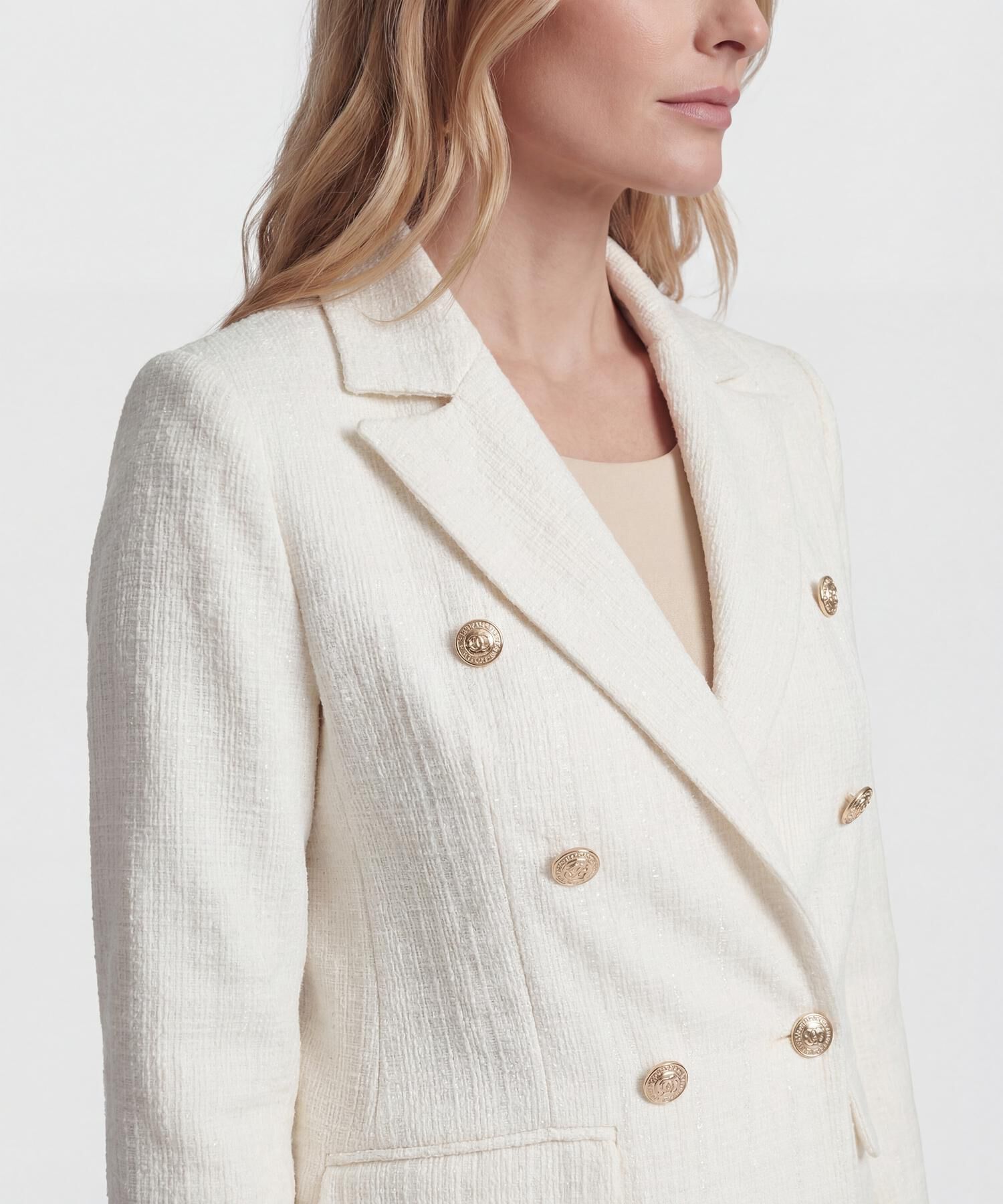 Blazer de Doble Abotonadura en Tweed para Mujer
