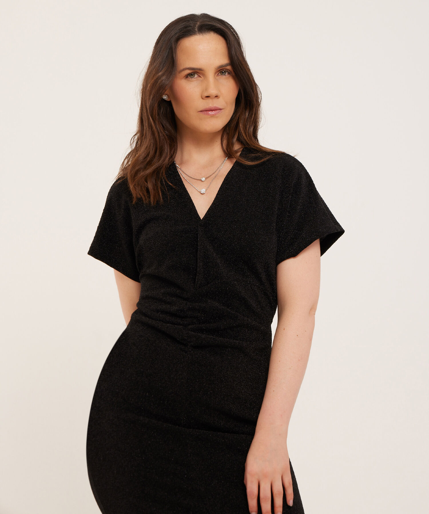 Vestido Manga Corta Tela De Brillo
