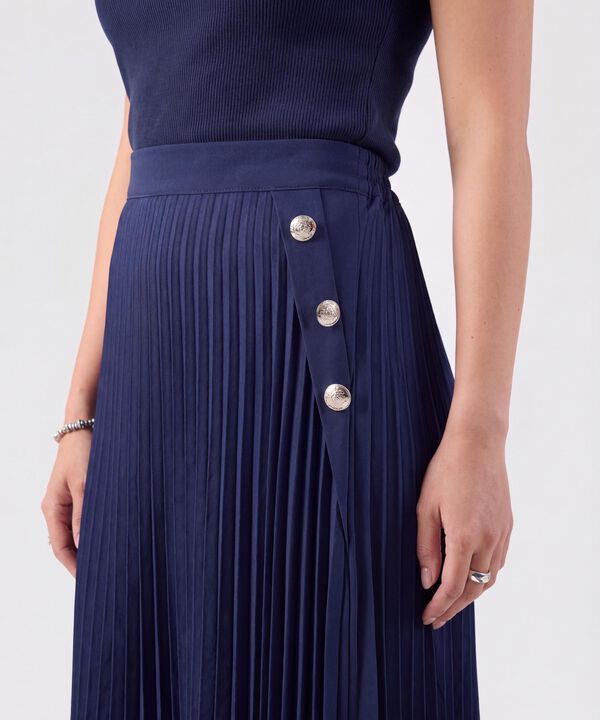 Falda Midi Plisada Con Botones Mujer