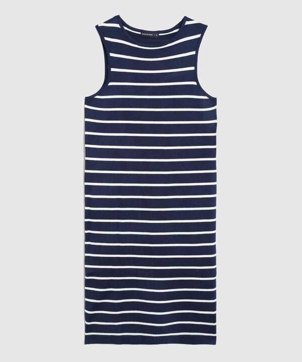 Vestido Ajustado A Rayas De Cuello Redondo Mujer