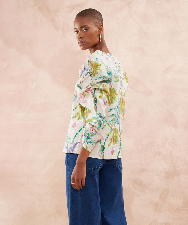 Blusa Escote Redondo Manga Globo