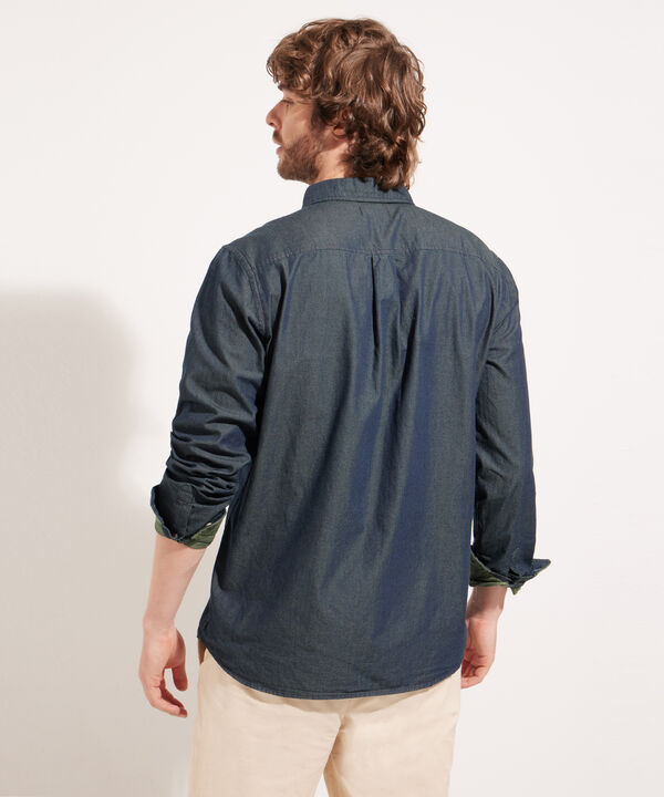 Camisa Slim Fit Tono Azul Medio Oscuro